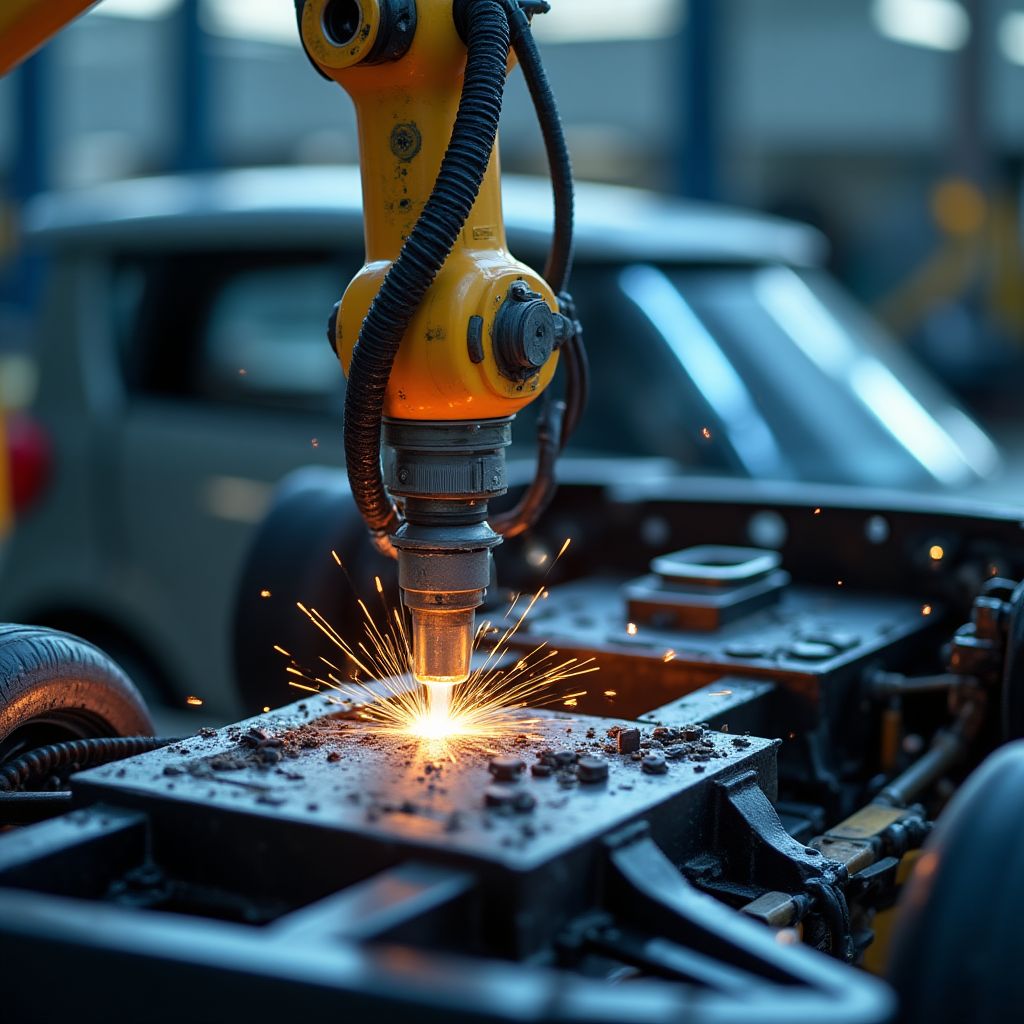 Robot colaborativo trabajando en chasis